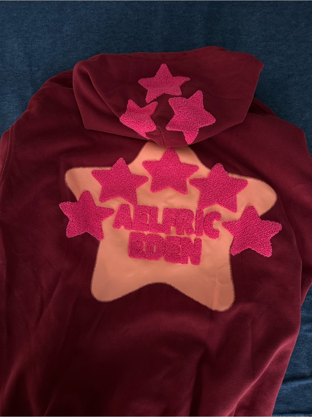 Aelfric Eden Burgundy Hoodie with Coral Star Patch and Pink Accents - Picture 3 of 3